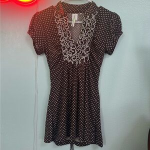 Heart Soul Black Polka Dot Ruffle V‑Neck Mini Dress